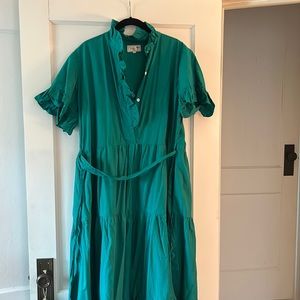 Mille green Victoria tiered maxi dress cotton L